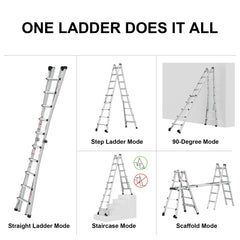 Bellemave® Multi - Position Foldable Aluminum Ladder, A - Frame and Straight Ladder - Bellemave