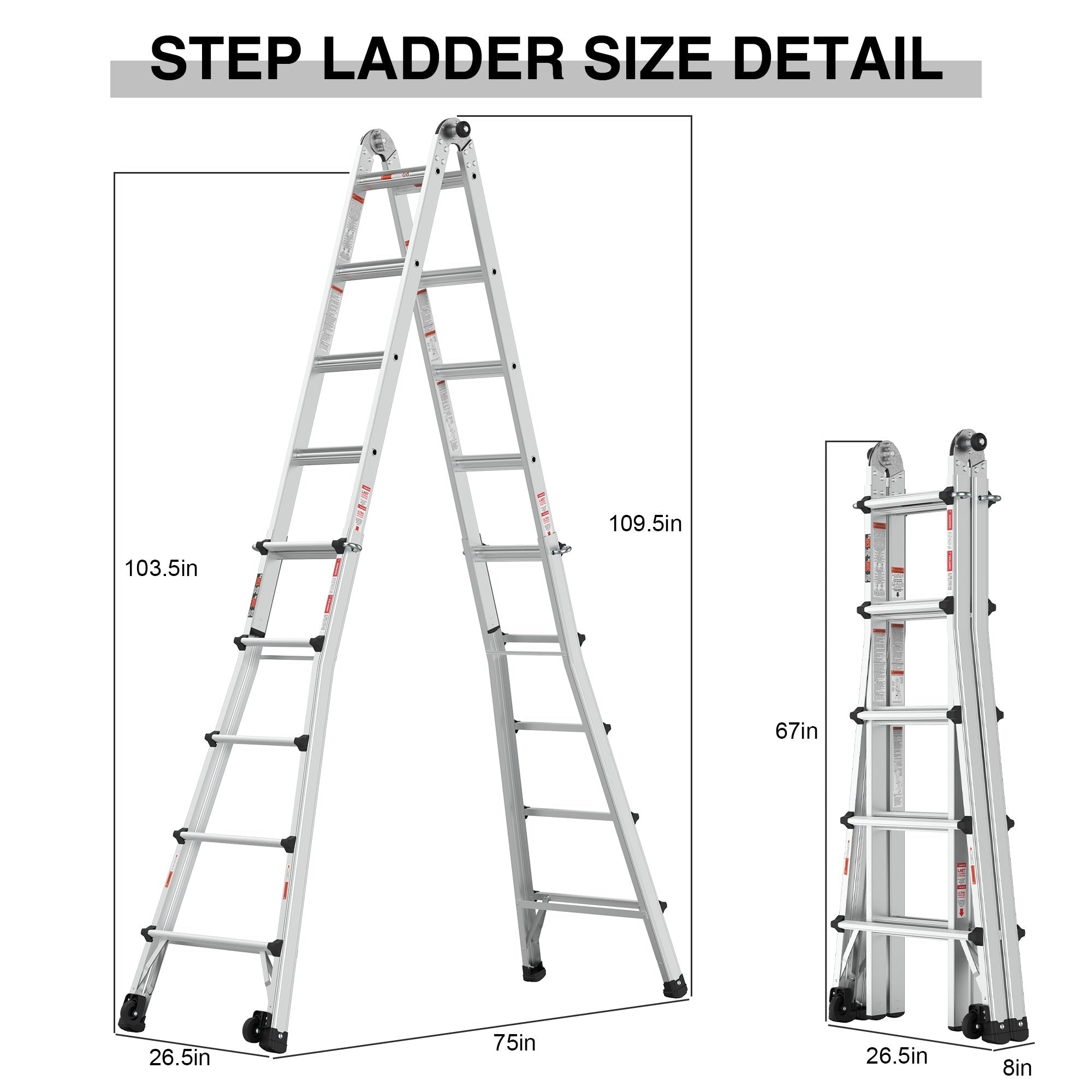 Bellemave® Multi - Position Foldable Aluminum Ladder, A - Frame and Straight Ladder - Bellemave