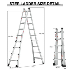Bellemave® Multi - Position Foldable Aluminum Ladder, A - Frame and Straight Ladder - Bellemave
