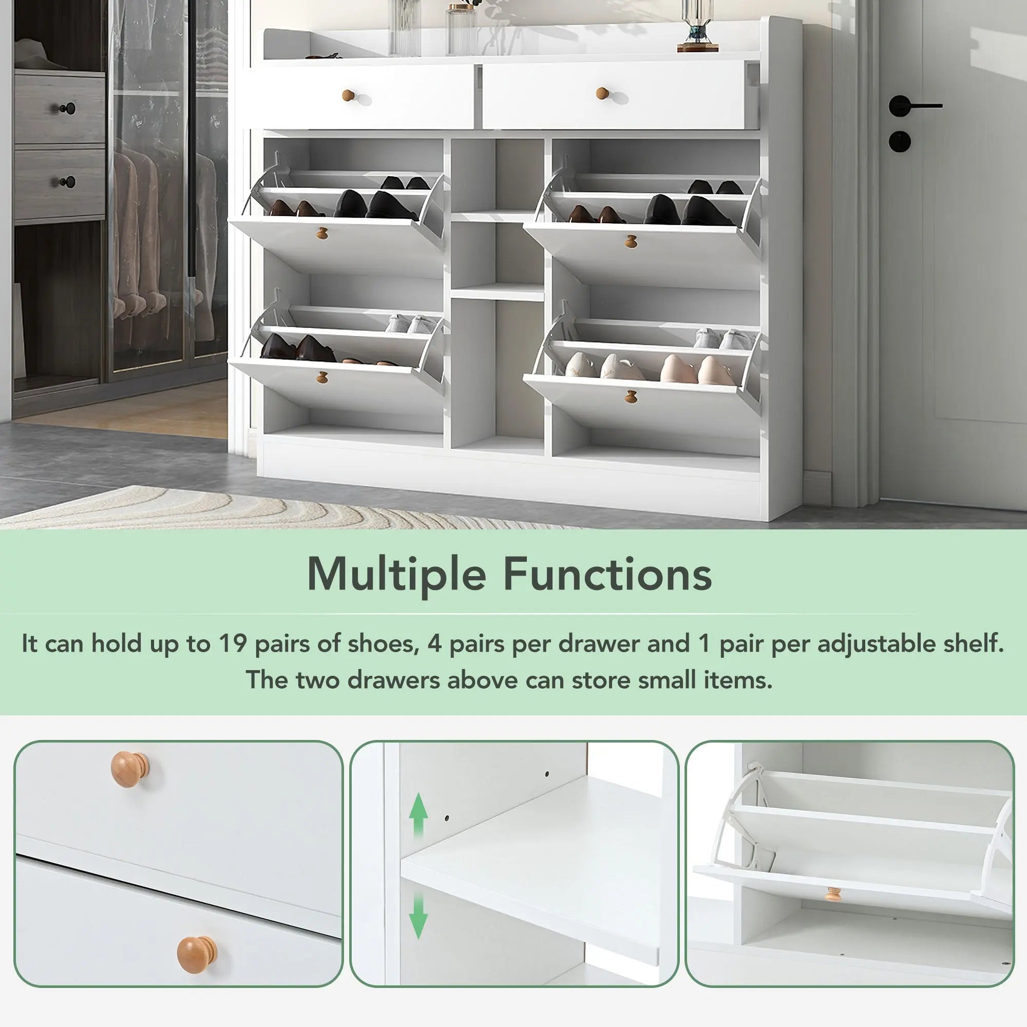 Bellemave® Multifunctional 2 - Tier Shoe Storage Organizer with 4 Flip Drawers - Bellemave