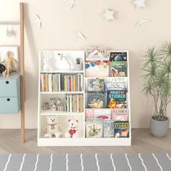 Bellemave® Multifunctional 4 Tier Wooden Kids Book Shelf with Bookcase Display Stand - Bellemave