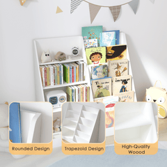 Bellemave® Multifunctional 4 Tier Wooden Kids Book Shelf with Bookcase Display Stand - Bellemave