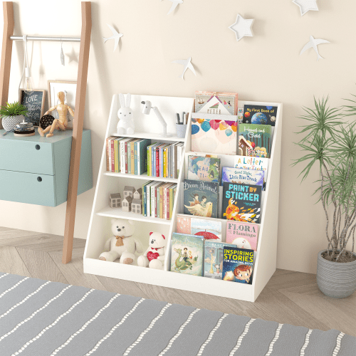 Bellemave® Multifunctional 4 Tier Wooden Kids Book Shelf with Bookcase Display Stand - Bellemave