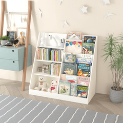 Bellemave® Multifunctional 4 Tier Wooden Kids Book Shelf with Bookcase Display Stand - Bellemave