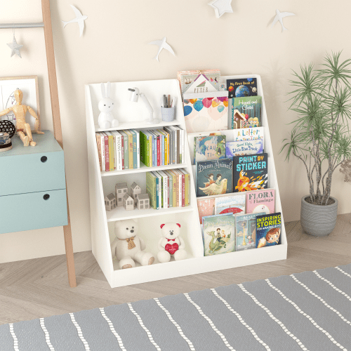 Bellemave® Multifunctional 4 Tier Wooden Kids Book Shelf with Bookcase Display Stand - Bellemave