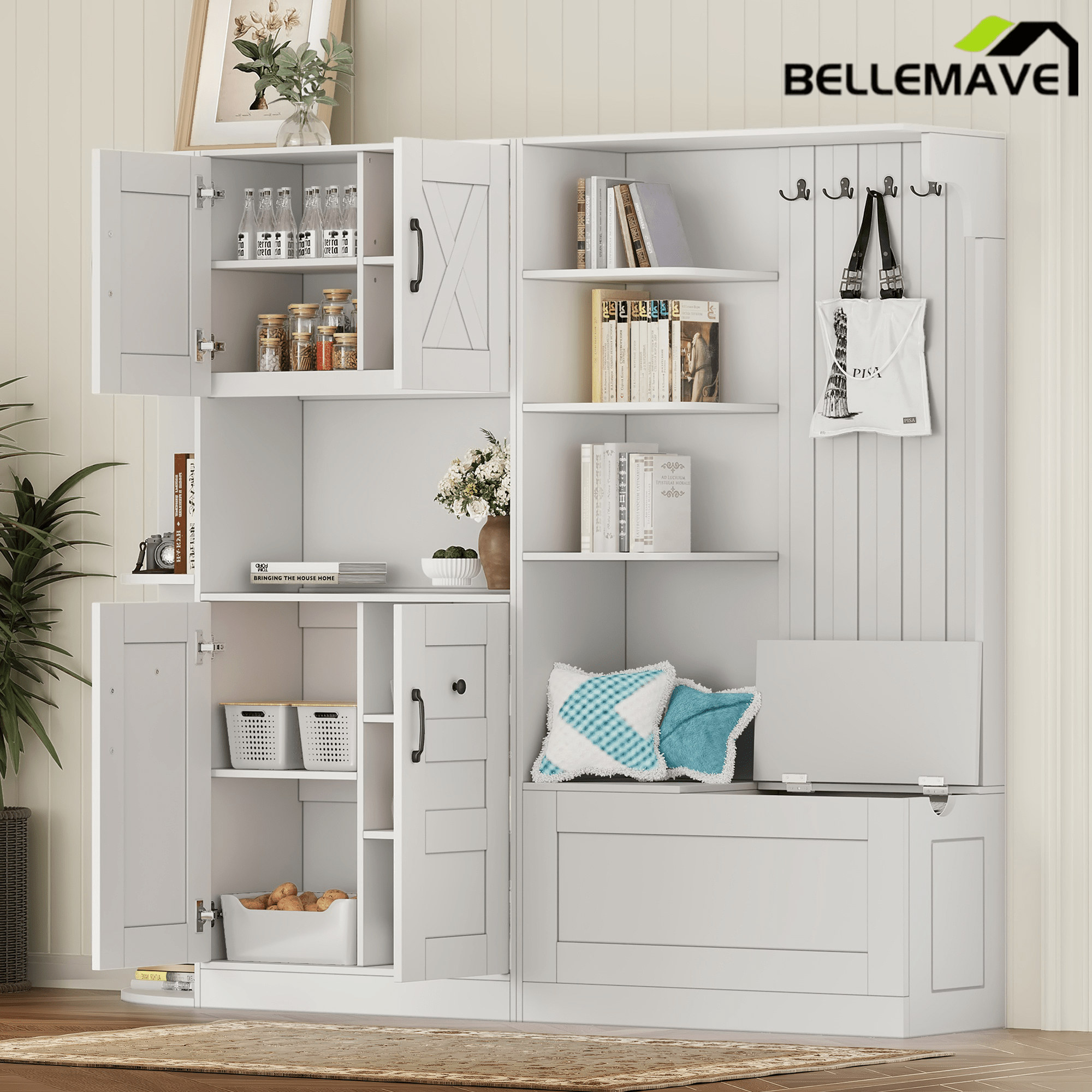 Bellemave® Multifunctional Hall Tree with Bench & Shoe Storage, Hooks - Bellemave