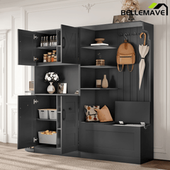 Bellemave® Multifunctional Hall Tree with Bench & Shoe Storage, Hooks - Bellemave