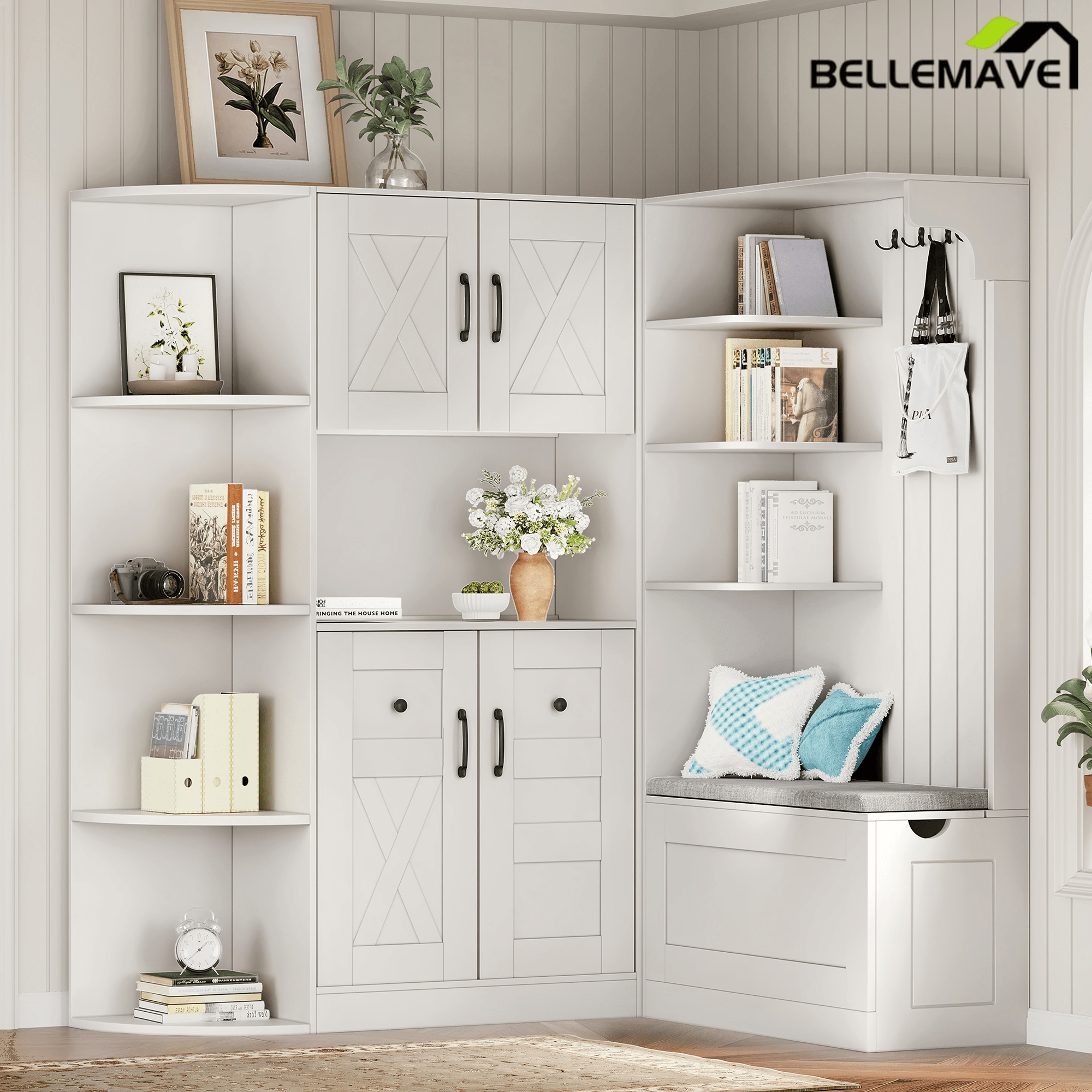 Bellemave® Multifunctional Hall Tree with Bench & Shoe Storage, Hooks - Bellemave