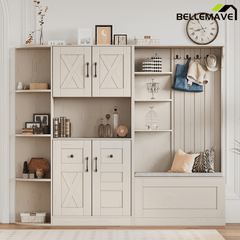 Bellemave® Multifunctional Hall Tree with Bench & Shoe Storage, Hooks - Bellemave
