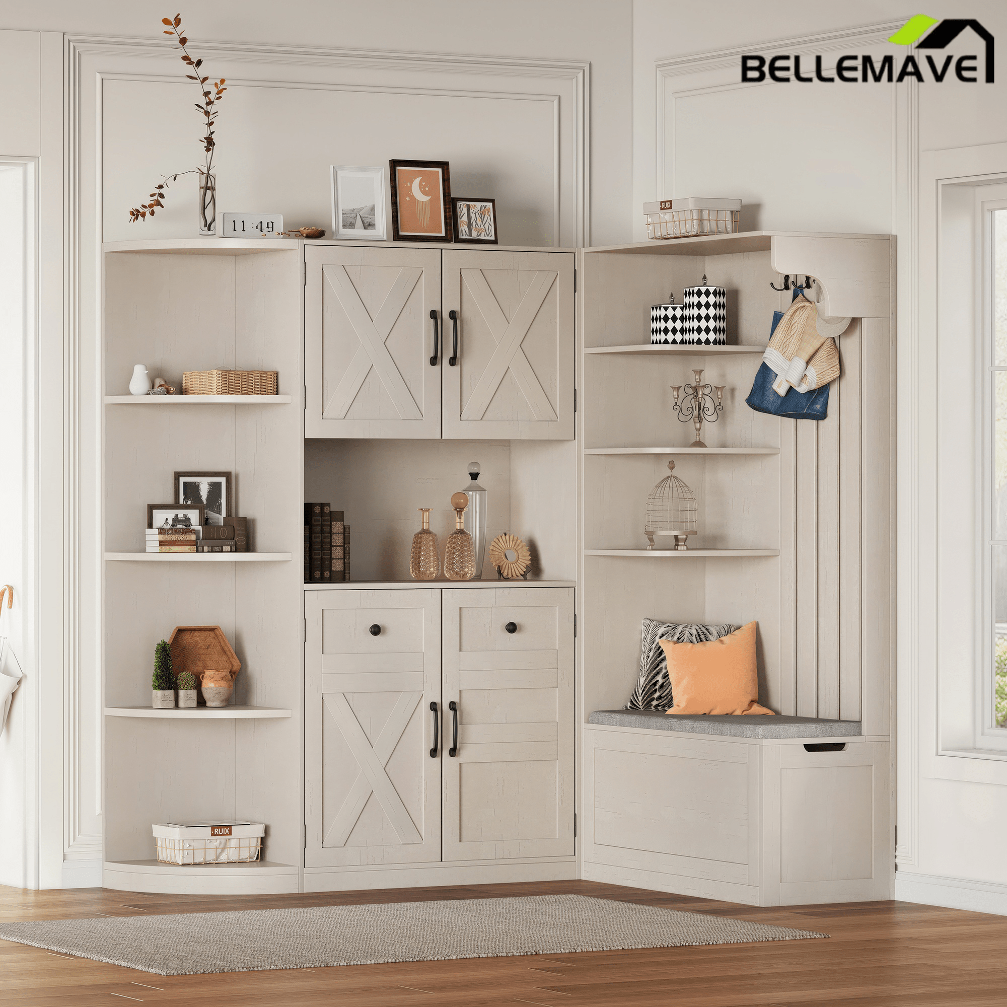 Bellemave® Multifunctional Hall Tree with Bench & Shoe Storage, Hooks - Bellemave