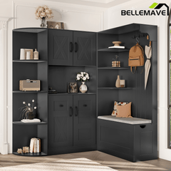 Bellemave® Multifunctional Hall Tree with Bench & Shoe Storage, Hooks - Bellemave