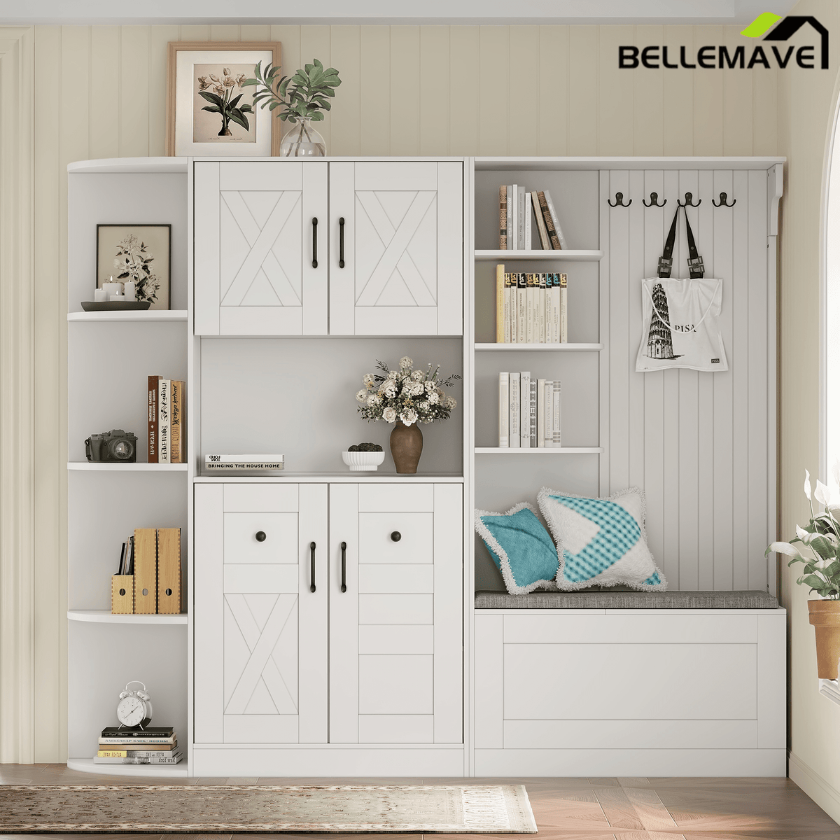Bellemave® Multifunctional Hall Tree with Bench & Shoe Storage, Hooks - Bellemave