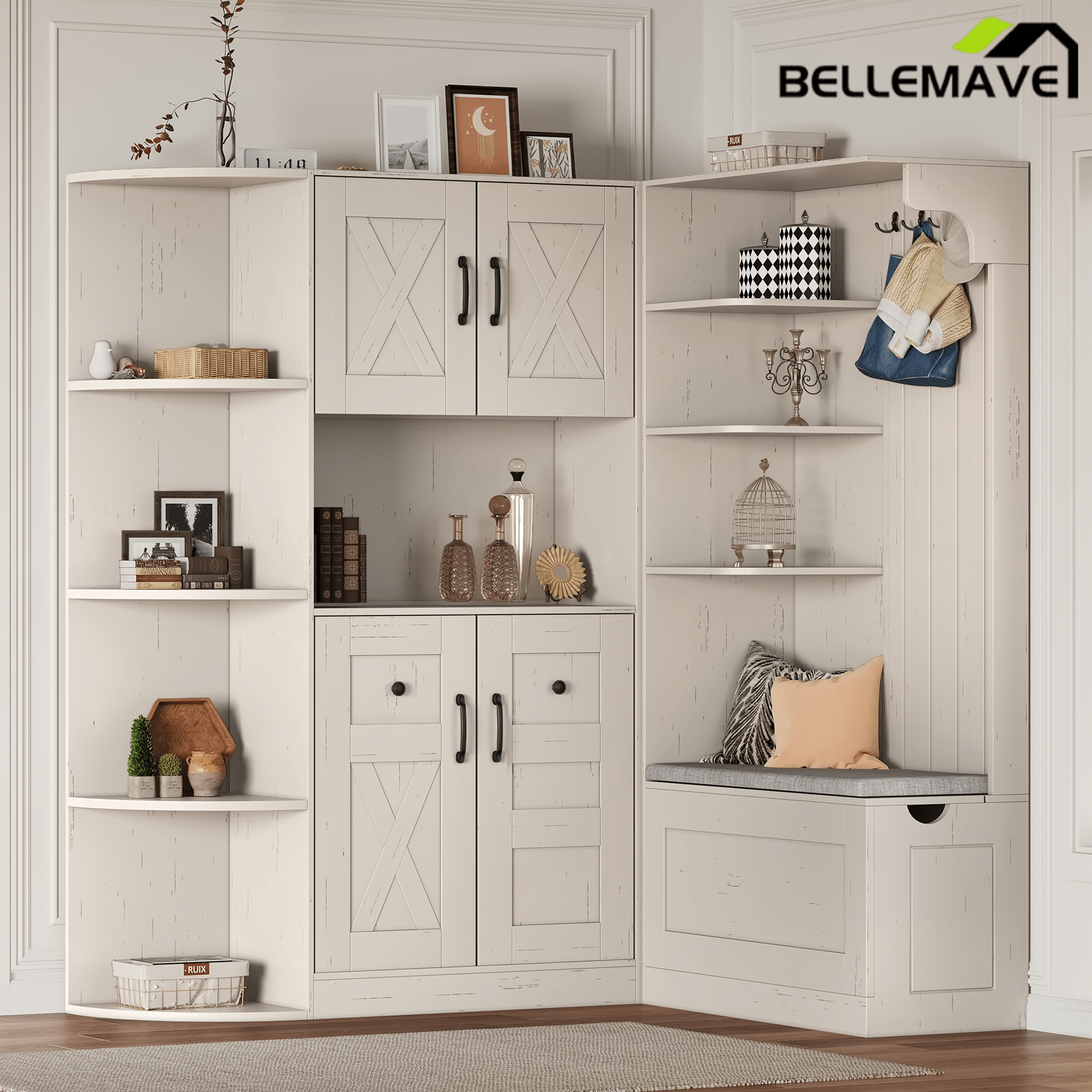 Bellemave® Multifunctional Hall Tree with Bench & Shoe Storage, Hooks - Bellemave