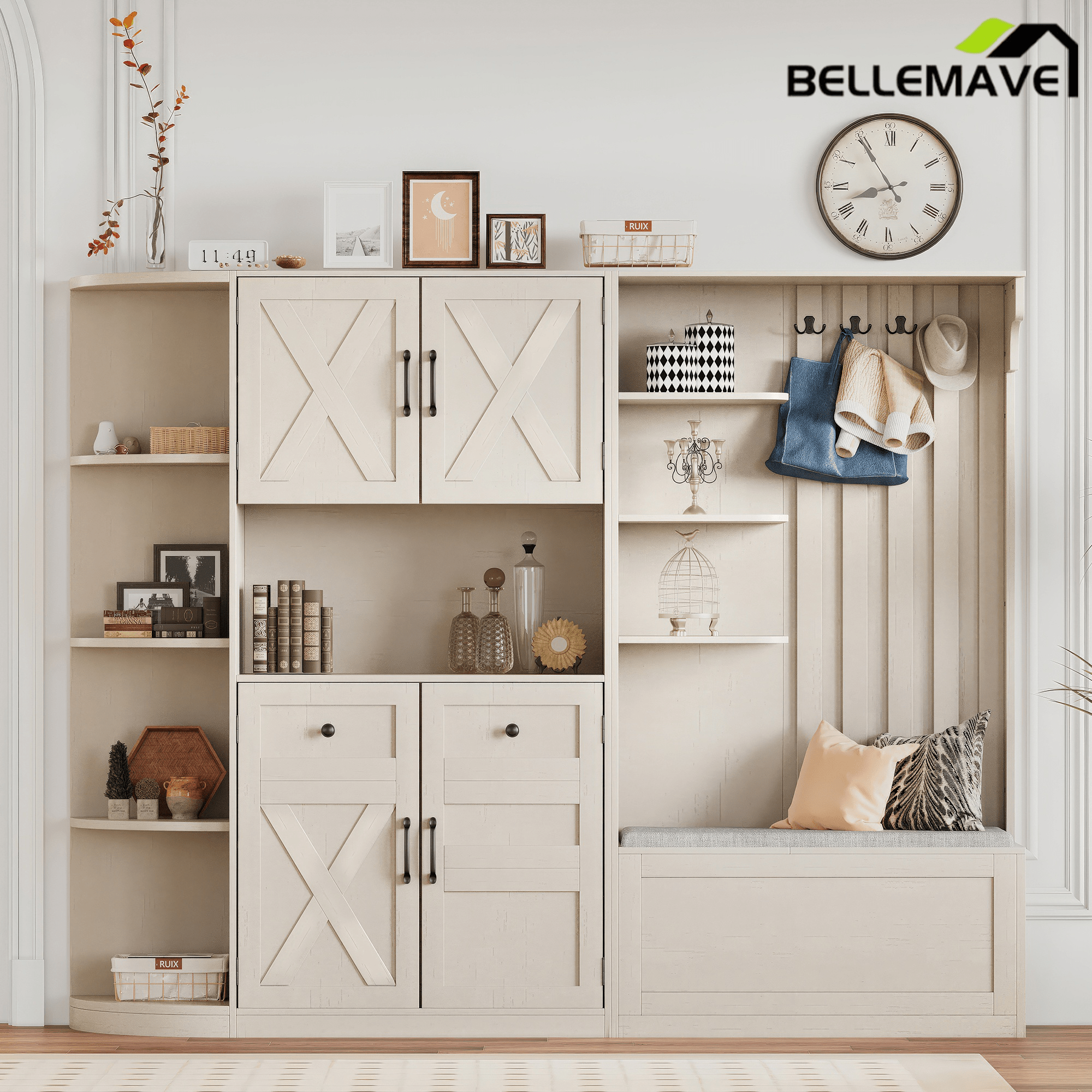 Bellemave® Multifunctional Hall Tree with Bench & Shoe Storage, Hooks - Bellemave