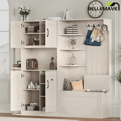 Bellemave® Multifunctional Hall Tree with Bench & Shoe Storage, Hooks - Bellemave