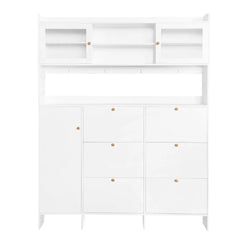 Bellemave® Multifunctional Shoe Cabinet with Storage Shelf & 6 Flip Drawers,Tempered Glass Doors and 4 Hooks - Bellemave