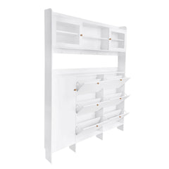 Bellemave® Multifunctional Shoe Cabinet with Storage Shelf & 6 Flip Drawers,Tempered Glass Doors and 4 Hooks - Bellemave