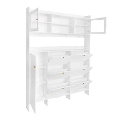 Bellemave® Multifunctional Shoe Cabinet with Storage Shelf & 6 Flip Drawers,Tempered Glass Doors and 4 Hooks - Bellemave
