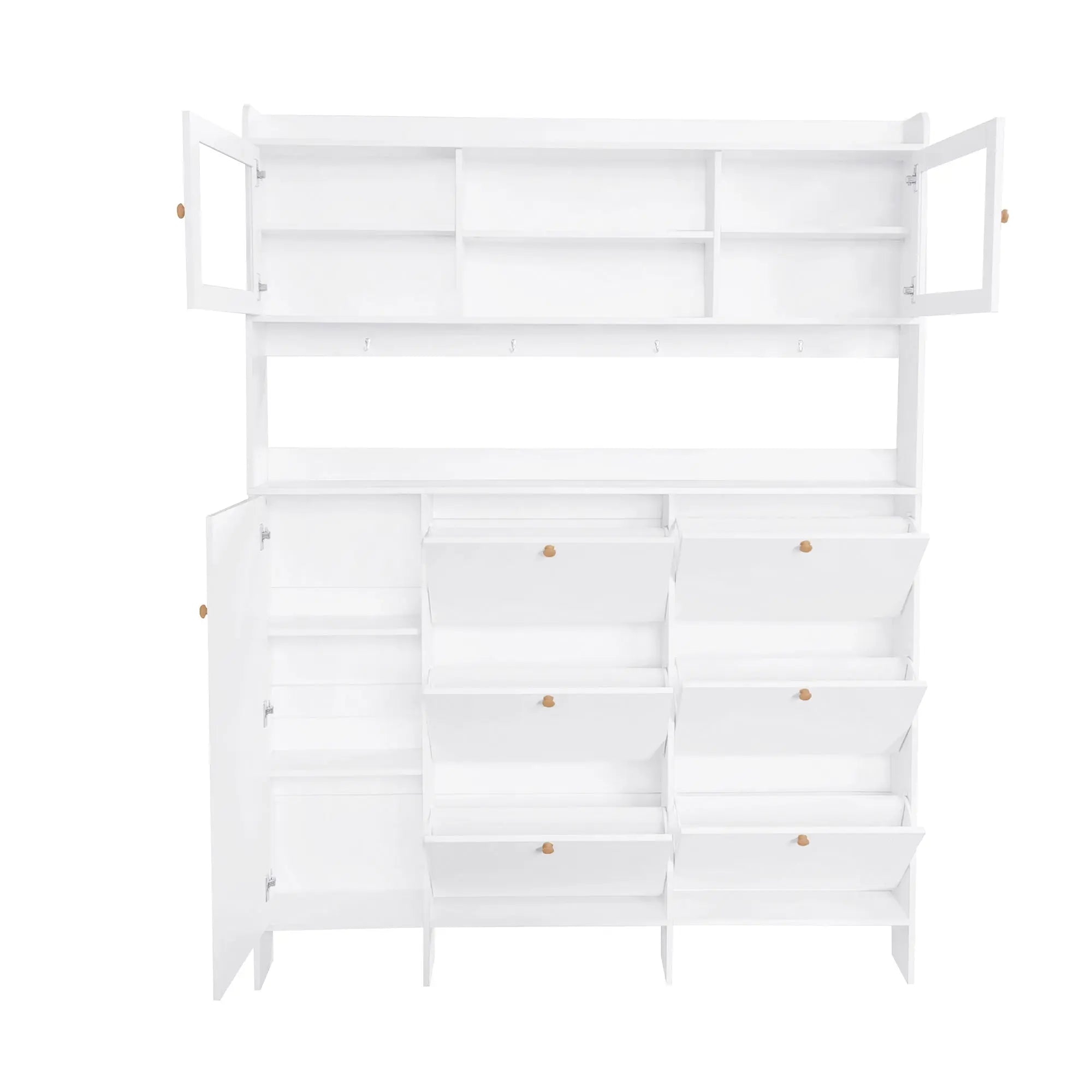 Bellemave® Multifunctional Shoe Cabinet with Storage Shelf & 6 Flip Drawers,Tempered Glass Doors and 4 Hooks - Bellemave