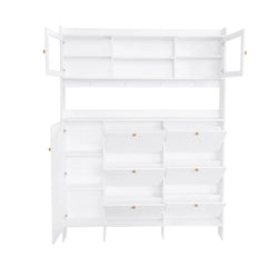 Bellemave® Multifunctional Shoe Cabinet with Storage Shelf & 6 Flip Drawers,Tempered Glass Doors and 4 Hooks - Bellemave