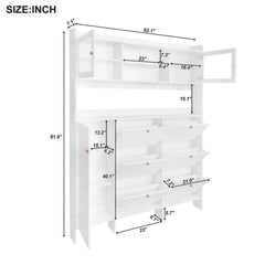 Bellemave® Multifunctional Shoe Cabinet with Storage Shelf & 6 Flip Drawers,Tempered Glass Doors and 4 Hooks - Bellemave