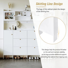 Bellemave® Multifunctional Shoe Cabinet with Storage Shelf & 6 Flip Drawers,Tempered Glass Doors and 4 Hooks - Bellemave