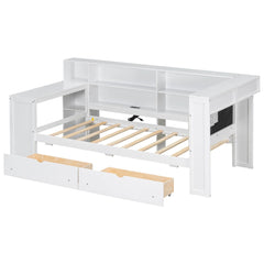 Bellemave® Multifunctional Wood Platform Bed with Storage Shelves, Drawers, Charging Station, LED, Desk and Upholstered Headboard - Bellemave