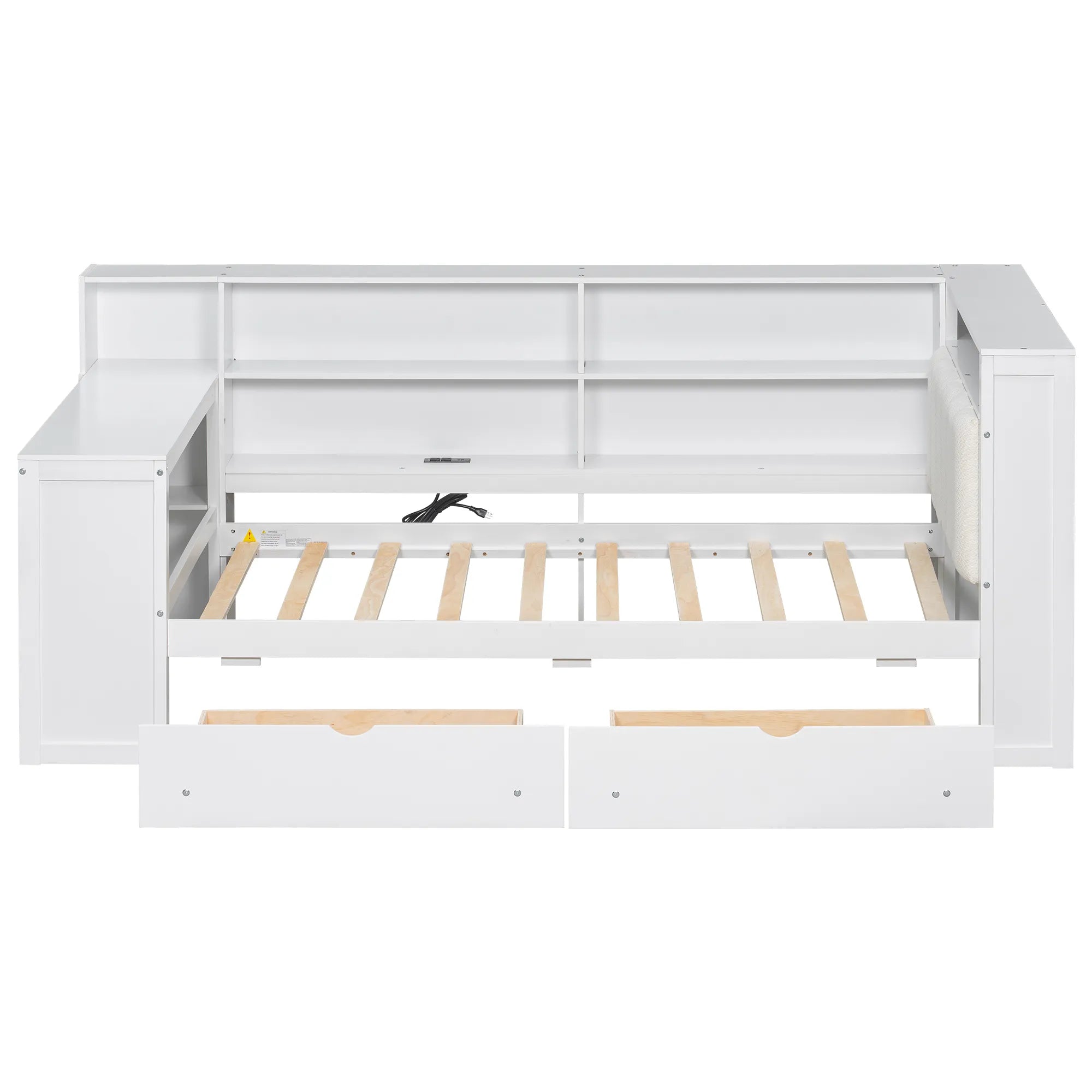 Bellemave® Multifunctional Wood Platform Bed with Storage Shelves, Drawers, Charging Station, LED, Desk and Upholstered Headboard - Bellemave