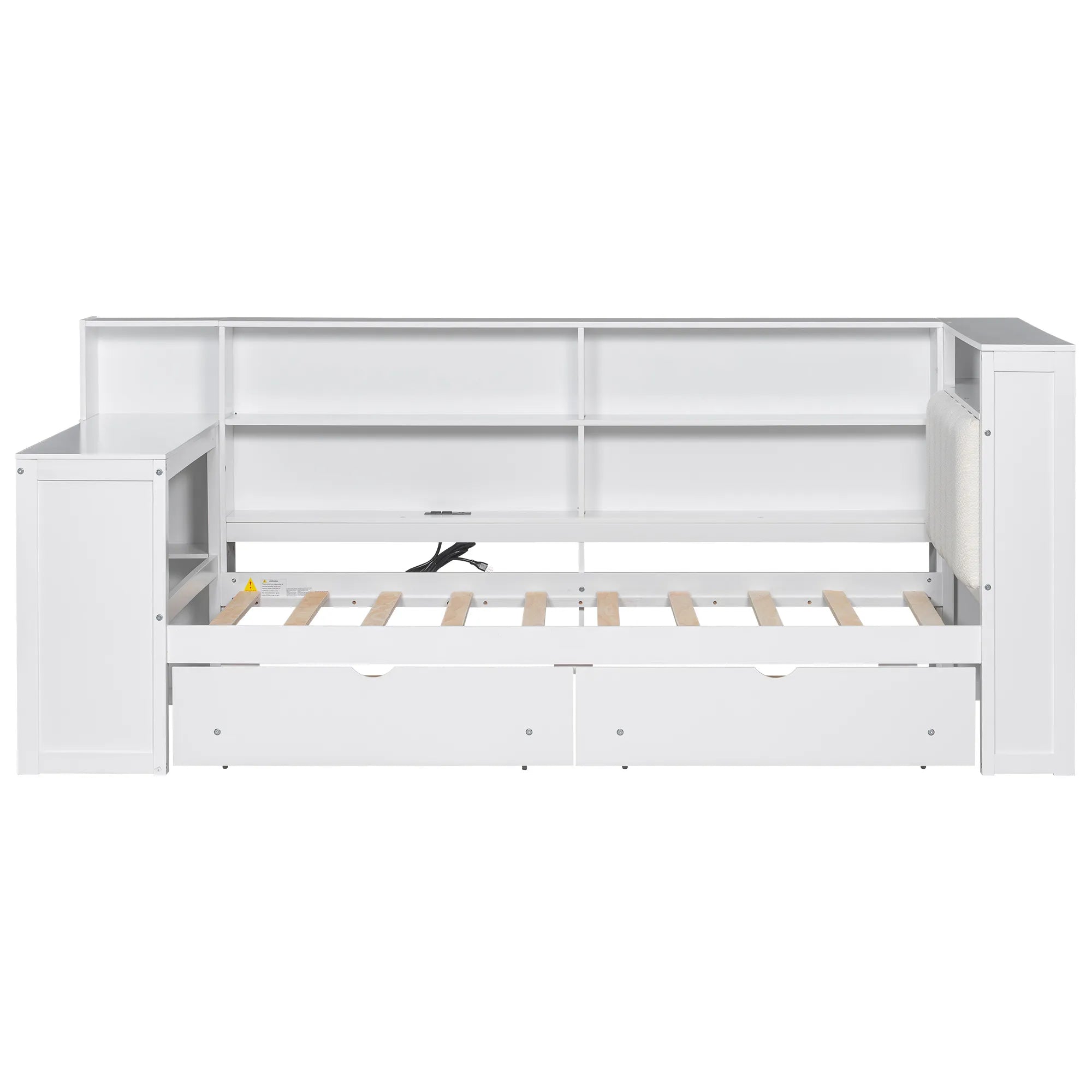 Bellemave® Multifunctional Wood Platform Bed with Storage Shelves, Drawers, Charging Station, LED, Desk and Upholstered Headboard - Bellemave