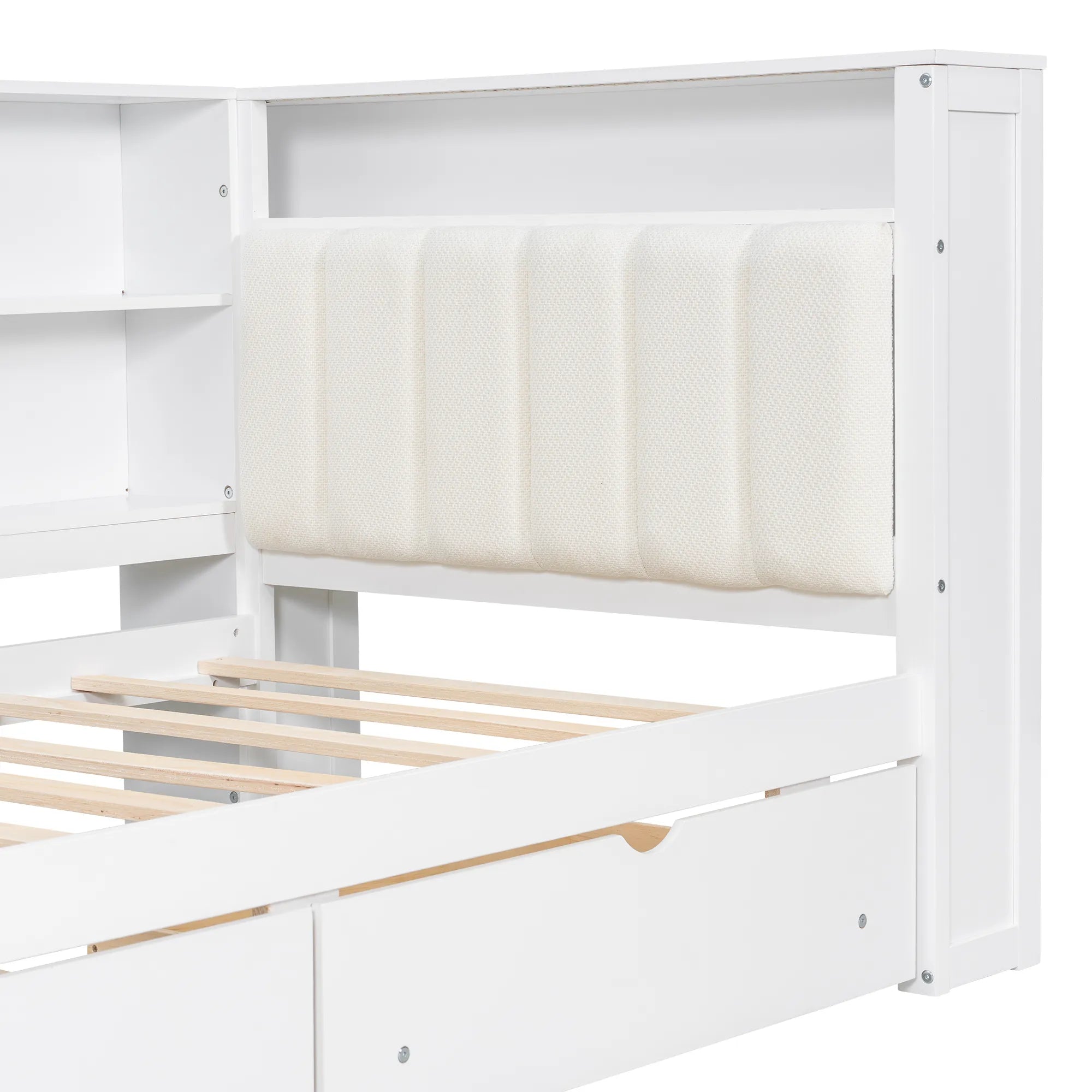Bellemave® Multifunctional Wood Platform Bed with Storage Shelves, Drawers, Charging Station, LED, Desk and Upholstered Headboard - Bellemave
