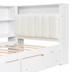 Bellemave® Multifunctional Wood Platform Bed with Storage Shelves, Drawers, Charging Station, LED, Desk and Upholstered Headboard - Bellemave