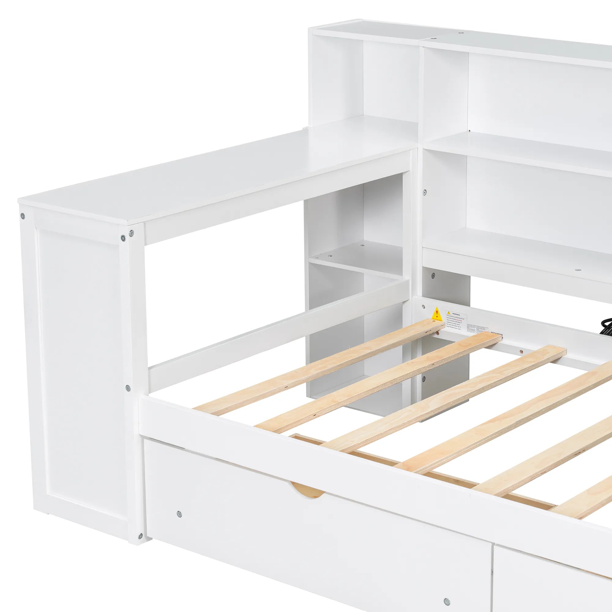 Bellemave® Multifunctional Wood Platform Bed with Storage Shelves, Drawers, Charging Station, LED, Desk and Upholstered Headboard - Bellemave