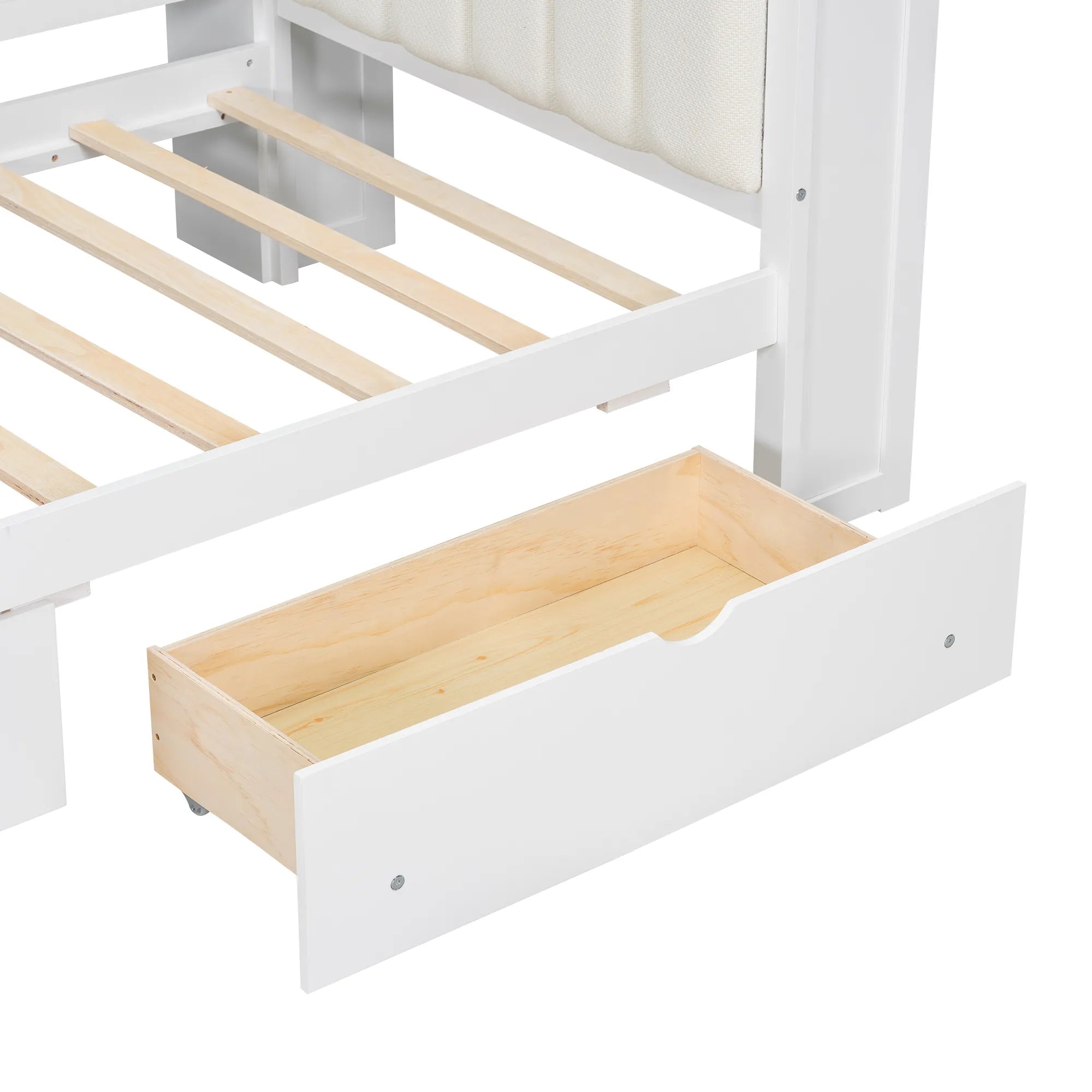 Bellemave® Multifunctional Wood Platform Bed with Storage Shelves, Drawers, Charging Station, LED, Desk and Upholstered Headboard - Bellemave