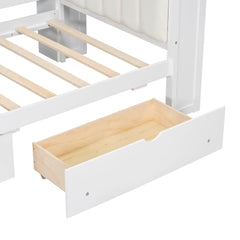 Bellemave® Multifunctional Wood Platform Bed with Storage Shelves, Drawers, Charging Station, LED, Desk and Upholstered Headboard - Bellemave