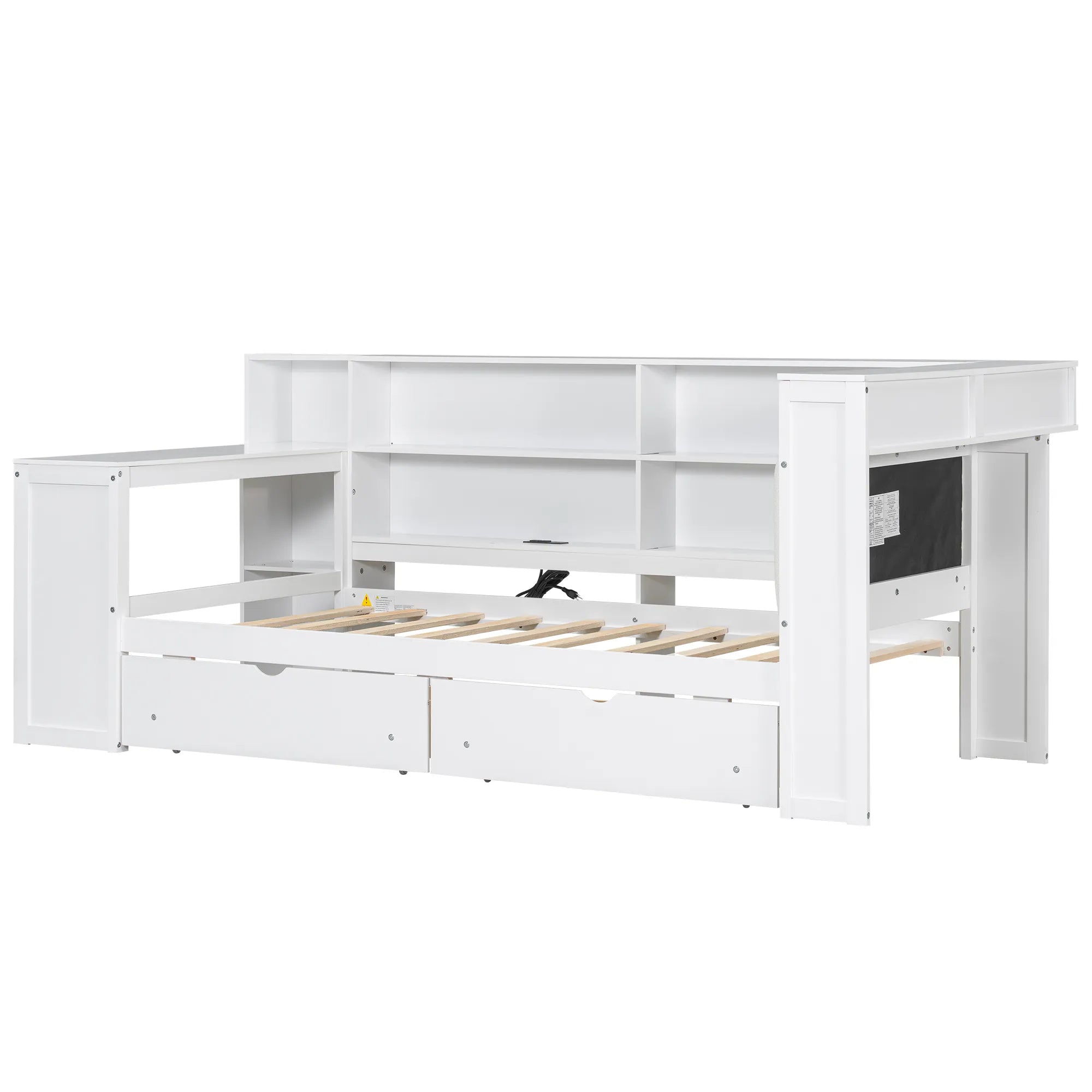 Bellemave® Multifunctional Wood Platform Bed with Storage Shelves, Drawers, Charging Station, LED, Desk and Upholstered Headboard - Bellemave