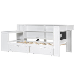 Bellemave® Multifunctional Wood Platform Bed with Storage Shelves, Drawers, Charging Station, LED, Desk and Upholstered Headboard - Bellemave