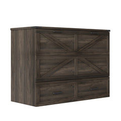 Bellemave® Murphy Bed, Cabinet Bed with Charging Station & Storage, Noisy Free, for Guest Bedroom, Living Room, Office, Rustic Gray - Bellemave