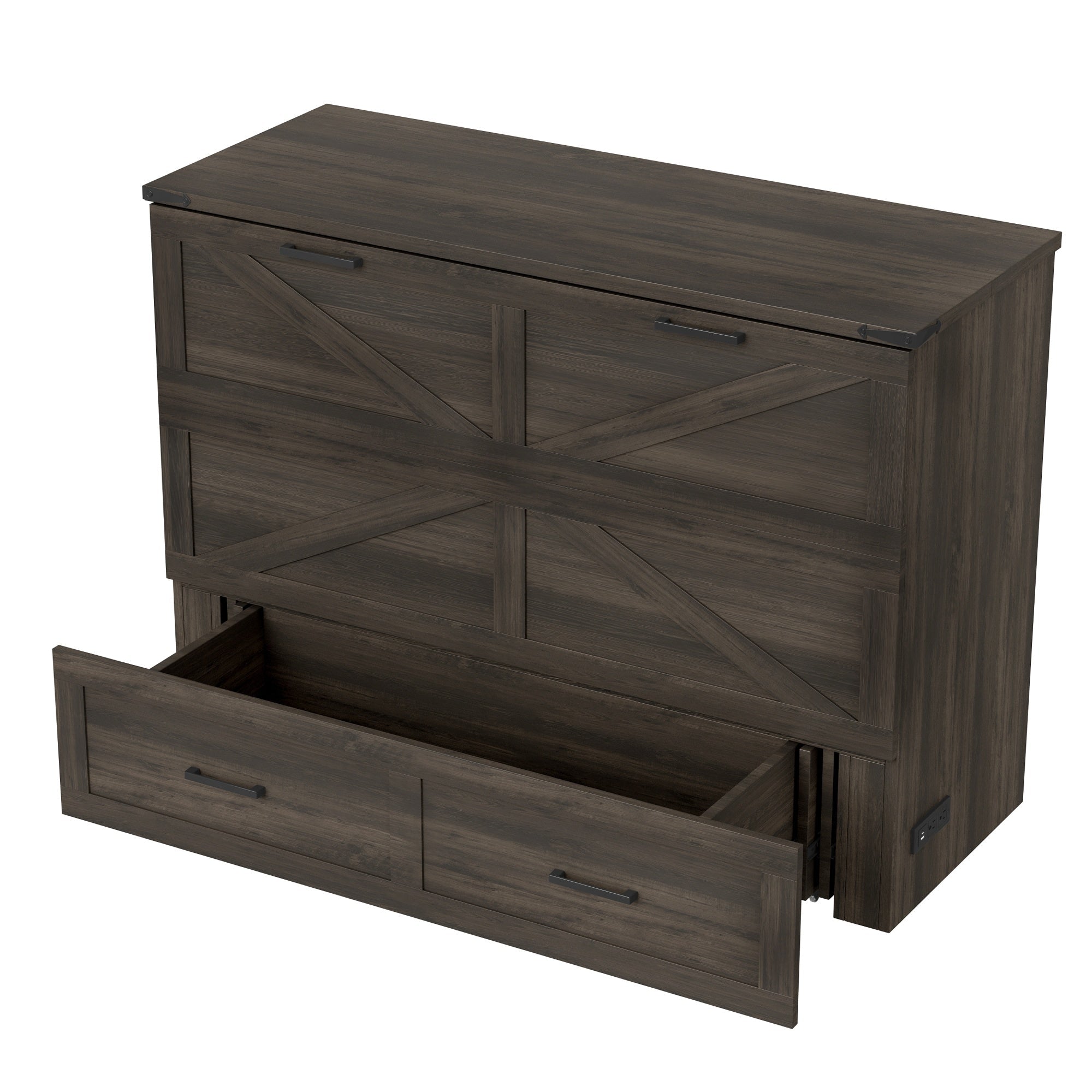Bellemave® Murphy Bed, Cabinet Bed with Charging Station & Storage, Noisy Free, for Guest Bedroom, Living Room, Office, Rustic Gray - Bellemave