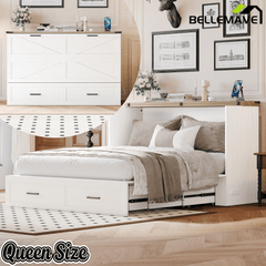 Bellemave® Murphy Bed, Cabinet Bed with Charging Station & Storage, Noisy Free, for Guest Bedroom, Living Room, Office, Rustic Gray - Bellemave