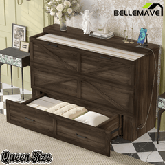 Bellemave® Murphy Bed, Cabinet Bed with Charging Station & Storage, Noisy Free, for Guest Bedroom, Living Room, Office, Rustic Gray - Bellemave