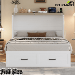 Bellemave® Murphy Bed, Cabinet Bed with Charging Station & Storage, Noisy Free, for Guest Bedroom, Living Room, Office, Rustic Gray - Bellemave