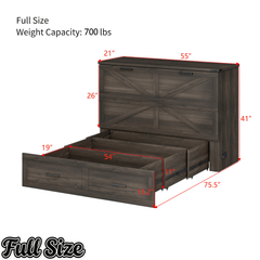 Bellemave® Murphy Bed, Cabinet Bed with Charging Station & Storage, Noisy Free, for Guest Bedroom, Living Room, Office, Rustic Gray - Bellemave