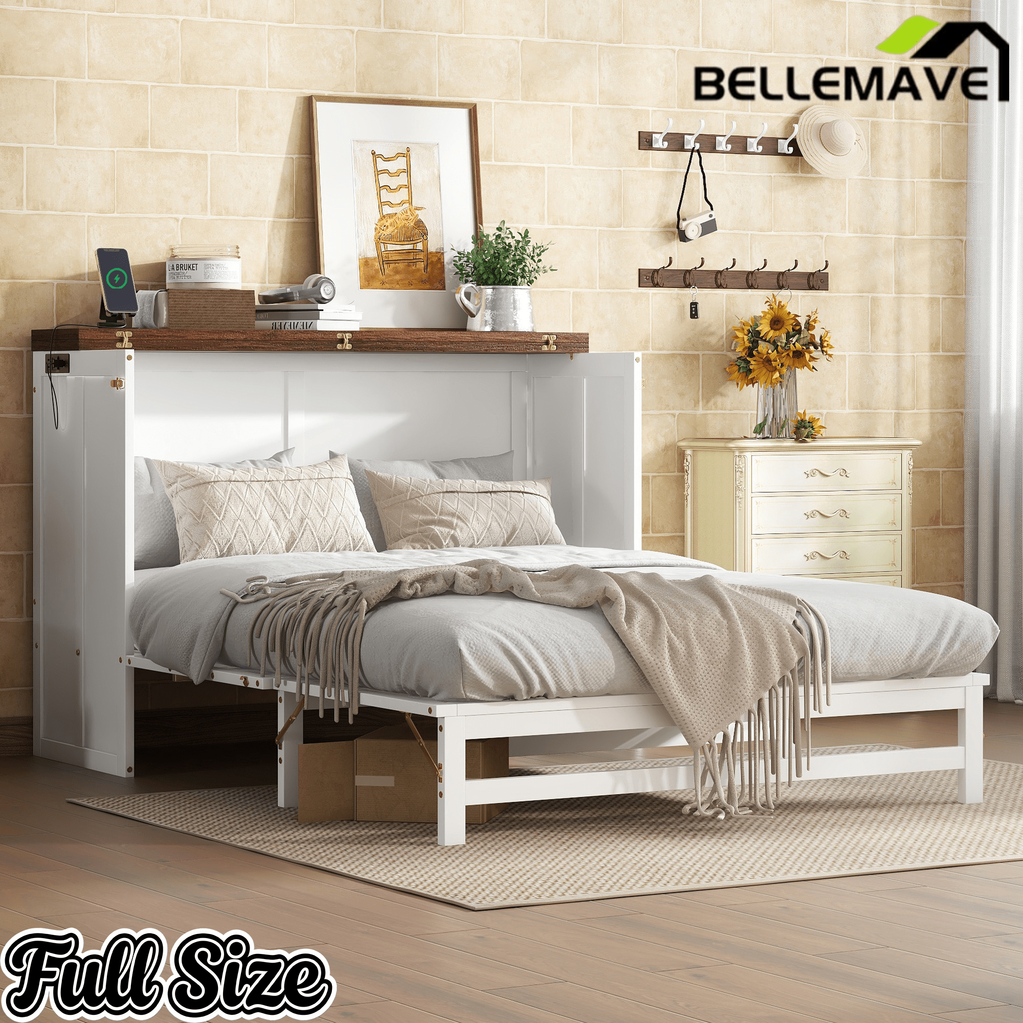 Bellemave® Murphy Bed Cabinet with Charging Station & Storage Drawer - Bellemave