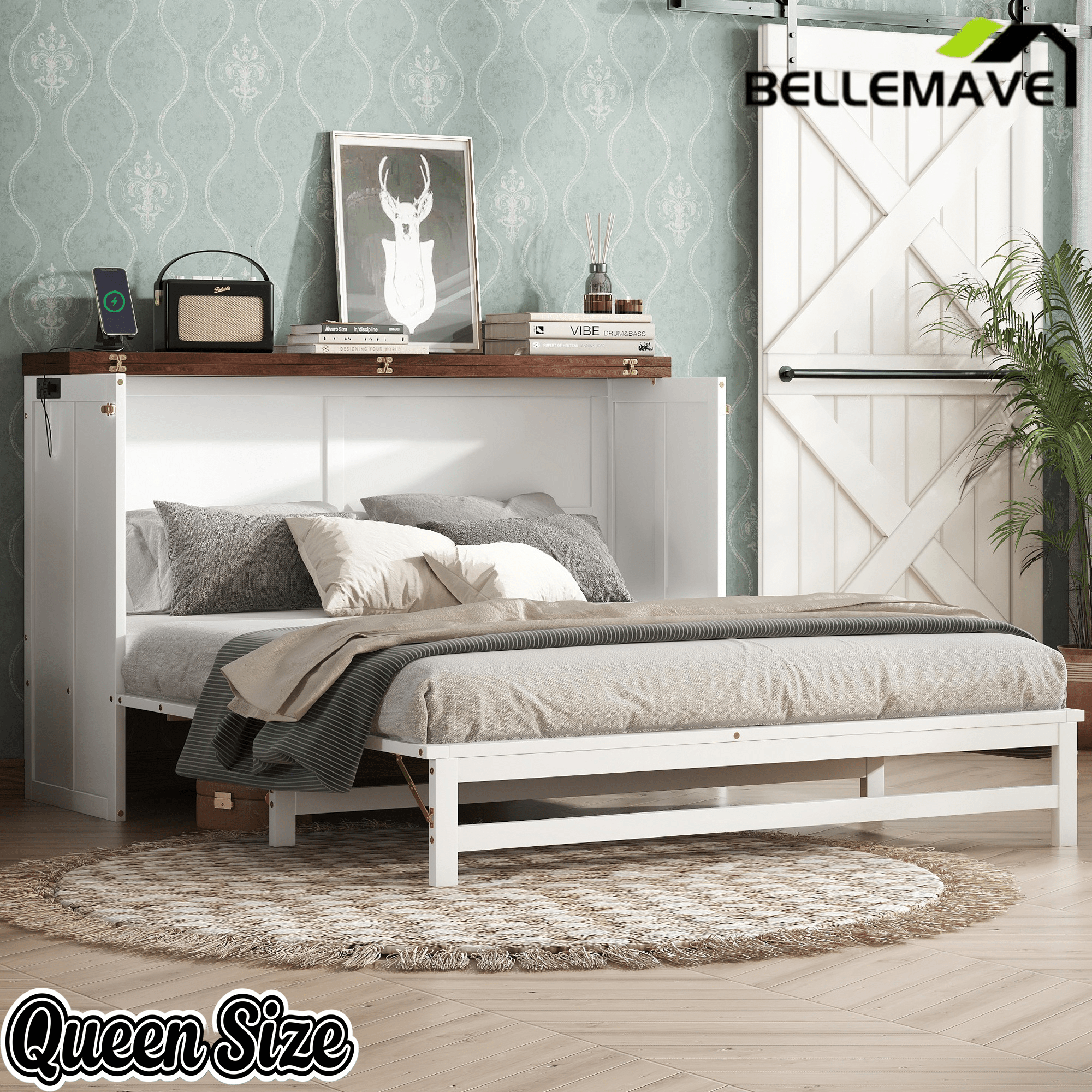 Bellemave® Murphy Bed Cabinet with Charging Station & Storage Drawer - Bellemave