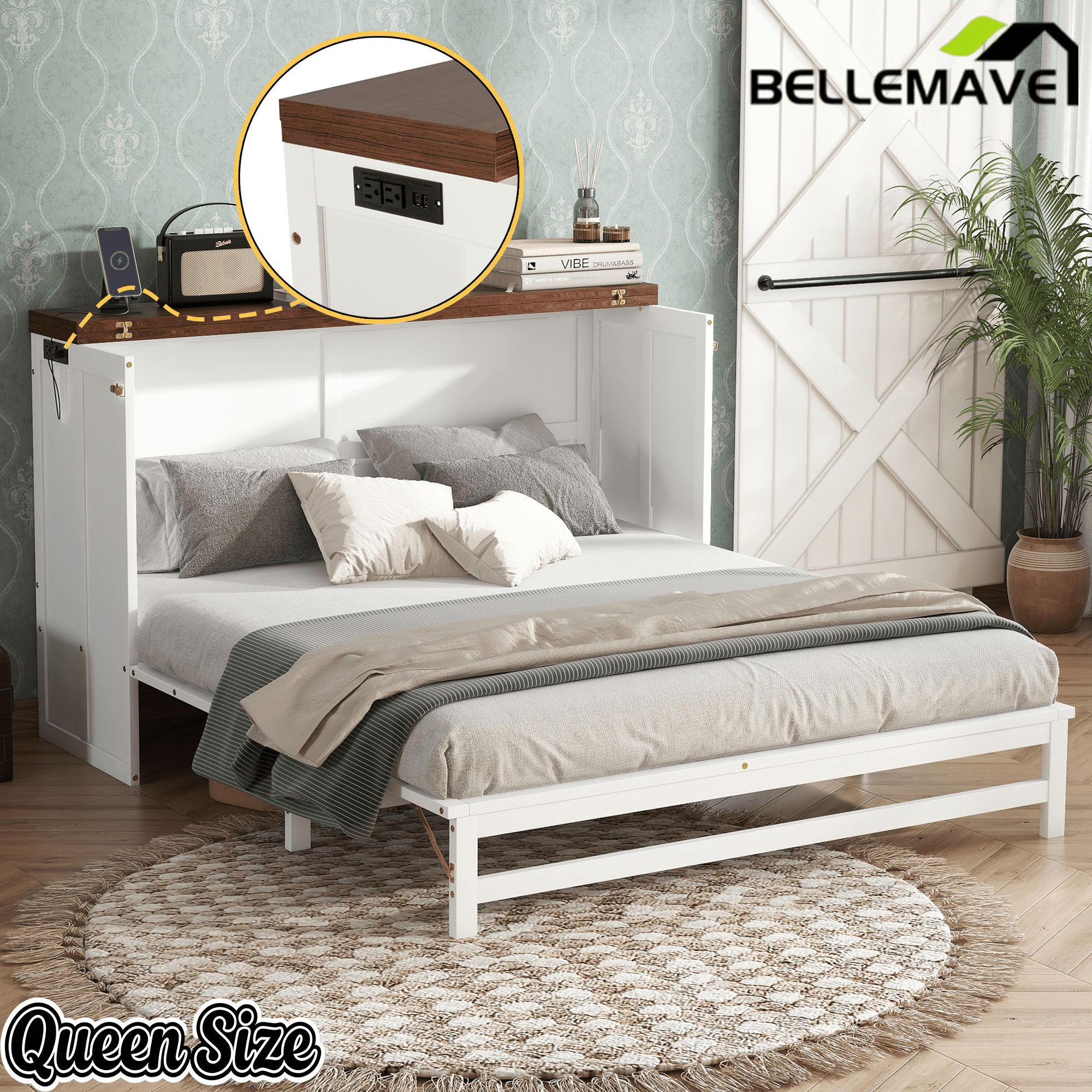 Bellemave® Murphy Bed Cabinet with Charging Station & Storage Drawer - Bellemave