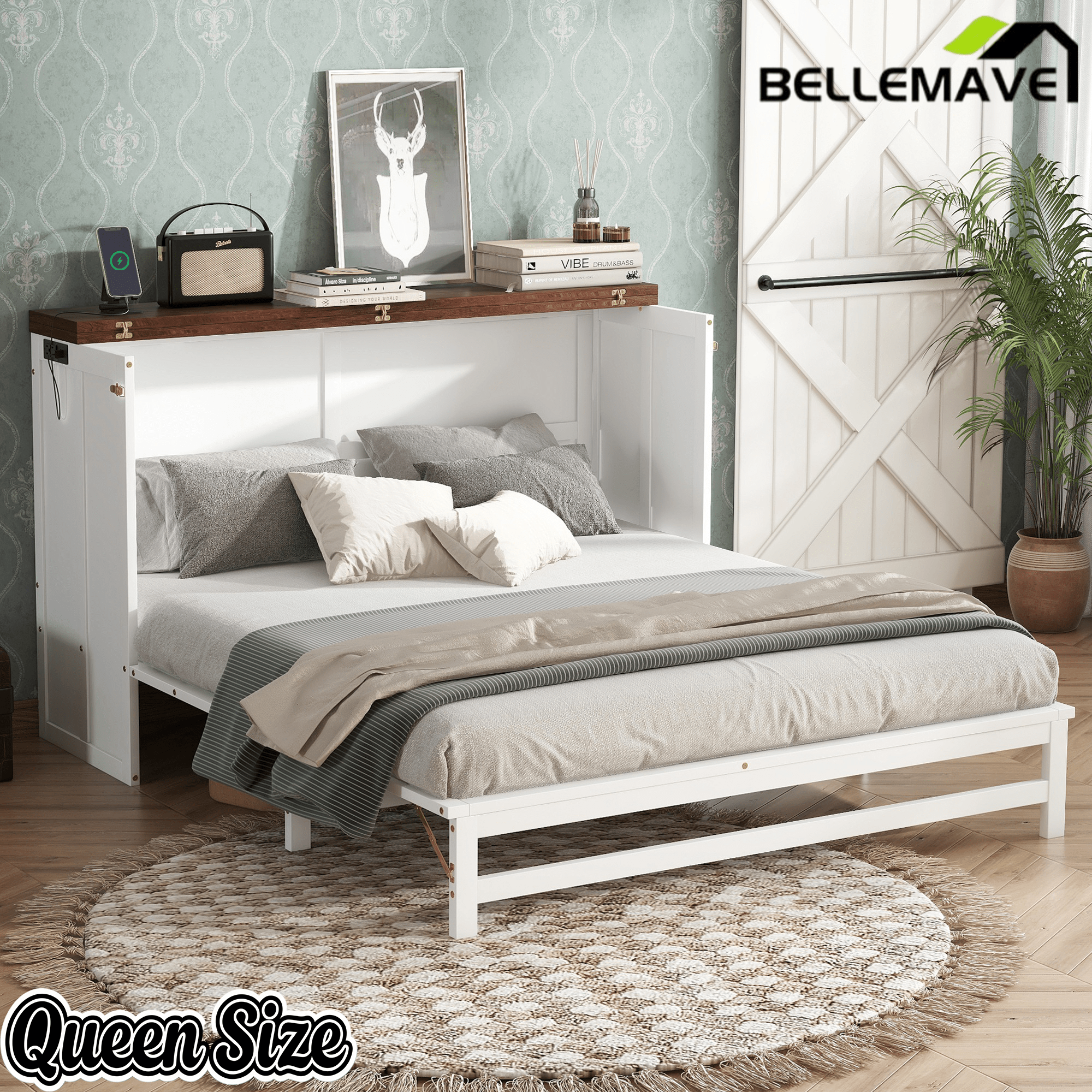 Bellemave® Murphy Bed Cabinet with Charging Station & Storage Drawer - Bellemave