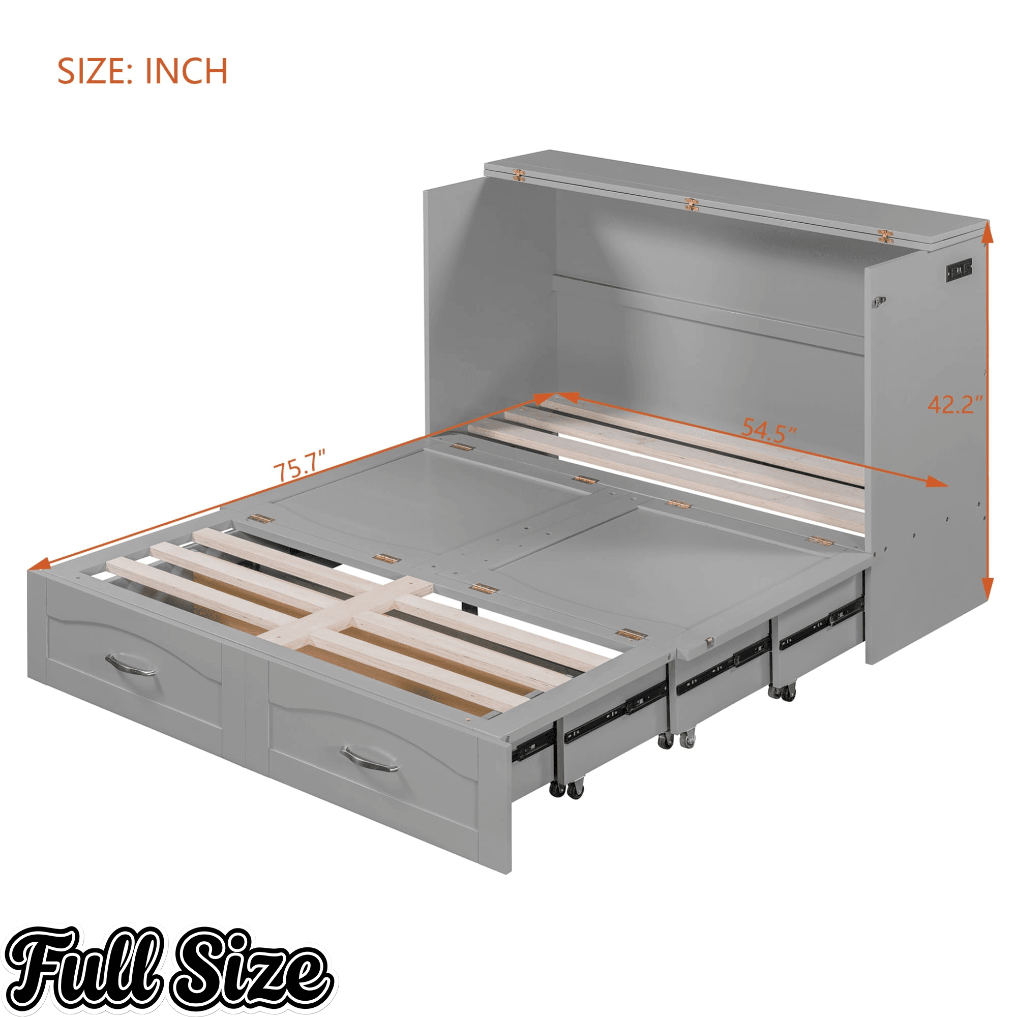 Bellemave® Murphy Bed Wall Bed with drawer and a set of Sockets & USB Ports, Pulley Structure Design - Bellemave