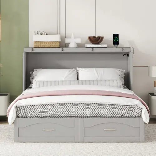 Bellemave® Murphy Bed Wall Bed with drawer and a set of Sockets & USB Ports, Pulley Structure Design - Bellemave