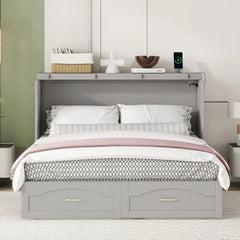 Bellemave® Murphy Bed Wall Bed with drawer and a set of Sockets & USB Ports, Pulley Structure Design - Bellemave