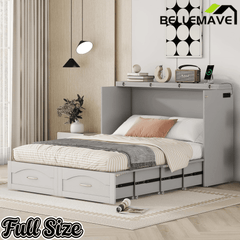 Bellemave® Murphy Bed Wall Bed with drawer and a set of Sockets & USB Ports, Pulley Structure Design - Bellemave